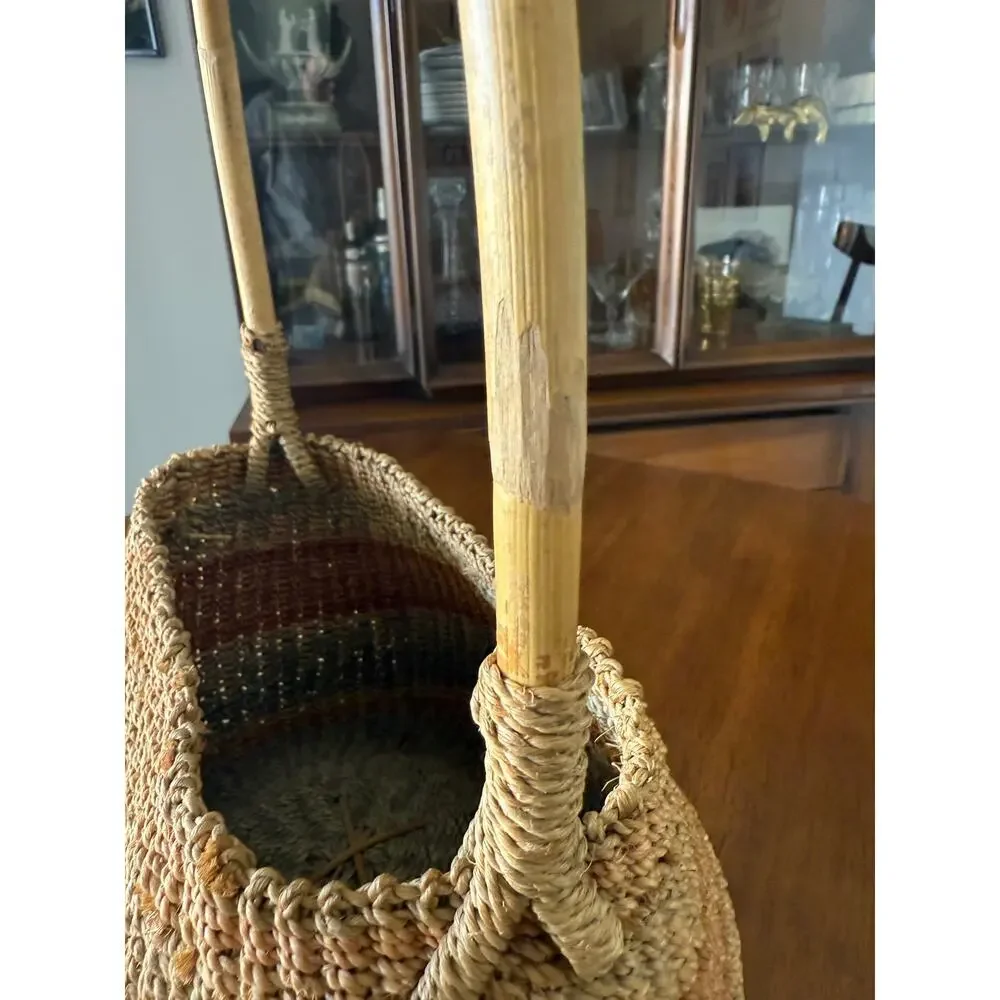 Vintage Woven Straw Basket with Large Handle | Boho Farmhouse Market Tote